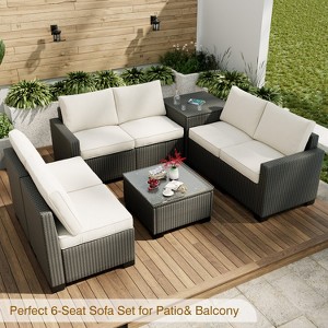 Whizmax  8 Pieces Patio Furniture Set,Outdoor Wicker Sofa Set with 6 Single Sofa Patio Conversation Sets w/Coffee Table, Storage Box, Earthy Gray - 1 of 4