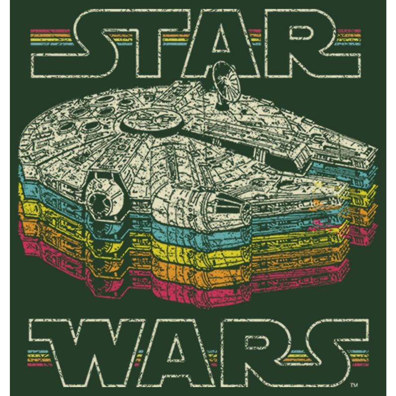Juniors Womens Star Wars: Episode IV - A New Hope Millennium Falcon Retro Rainbow Stack Festival Muscle Tee, 2 of 5