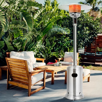 Silver Stainless Steel Propane Patio Heater with Wheels