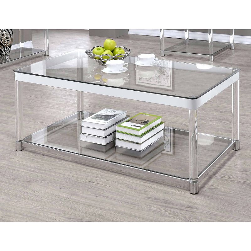 Anne Acrylic Coffee Table with Glass Top and Shelf Chrome - Coaster, 3 of 6