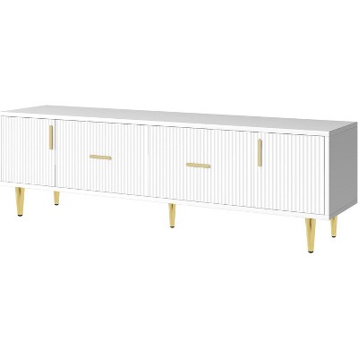 Modern TV Stand for TVs Up to 75 Inches with Champagne Legs - White Entertainment Center for Living Room and Bedroom
