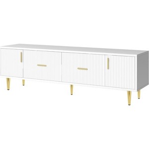 Modern TV Stand for TVs Up to 75 Inches with Champagne Legs - White Entertainment Center for Living Room and Bedroom - 1 of 4