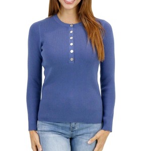 Women's Ribbed Henley Sweater - Grace & Lace - 1 of 4
