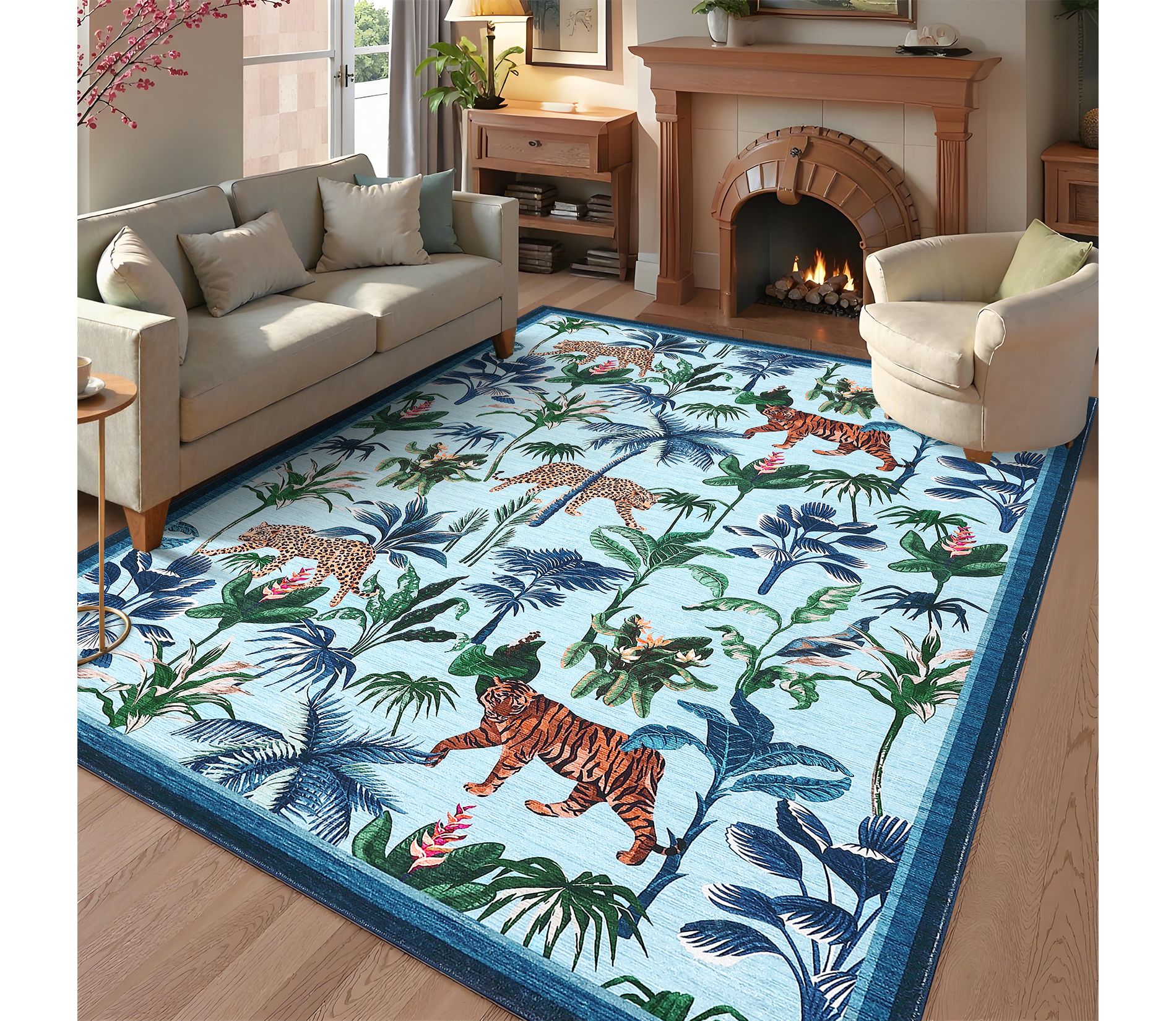Modern Animal Print Jungle Snake Area Rug Stain Resistant Easy Cleaning Washable Rugs Non Slip Non Shedding Low Pile Floor Cover Ultra Soft Carpet