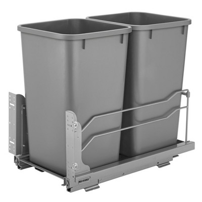 Rev-A-Shelf 53WC-1527SCDM-211 Double 27 Quart Pull-Out Under Mount Kitchen Waste Container Trash Cans with Soft-Close Slides