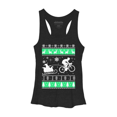Women's Design By Humans Christmas Santa Cycling Sleigh By LewismartinStore Racerback Tank Top