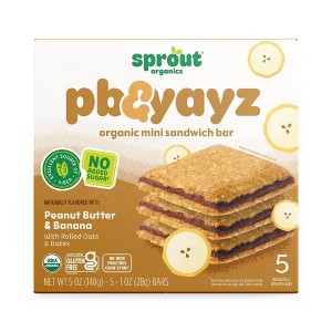 Sprout Foods Organic PB & Yayz Peanut Butter & Banana Sandwich Bars Toddler Snacks - 5.1oz/5ct - 1 of 4