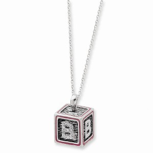 Black Bow Jewelry Rhodium Sterling Silver & Pink Enamel Family Building Block Necklace - 1 of 3