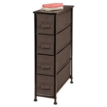 mDesign Narrow Dresser Storage Tower Stand with 4 Fabric Drawers,