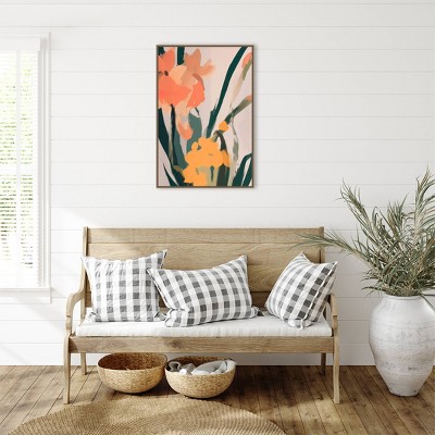 Large Floral Abstract Canvas Print with Beaded Bronze Frame