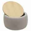 HomeRoots 26" Gray and Natural Fabric And Wood Reversible Tray Top Round Storage Ottoman - 4 of 4