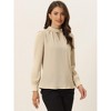 INSPIRE CHIC Women's Office Keyhole Elegant Stand Collar Long Sleeve Back Neck Button Blouse - 3 of 4