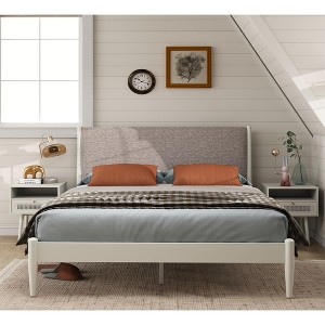 Roundhill Furniture Feeney 3-Piece Bedroom Set, Platform Bed with Two Nightstands, Cream White, Queen - 1 of 4