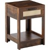 Nightstand, Rattan Decor Drawer with Drawer and Open Shelf, Mid Century Modern End Table, Wood Nightstand for Bedroom,Living Room - 3 of 4