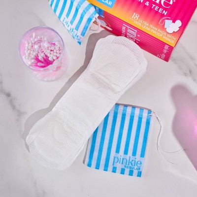 Pinkie Tween & Teen Ultra-Thin Organic Topsheet Pads with Wings - Size Regular - 18ct