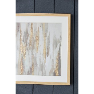 Set of 2 Gold and Beige Abstract Framed Glass Wall Art