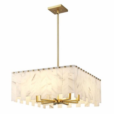 Viviana Art Deco Inspired 8-Light Rubbed Brass & Glass Pendant