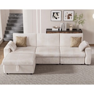 Vipbear Beige Extra Large Modular Sectional Sofa,Comfy Corduroy Modern Oversized 4-Seat Sectional Couch with Deep Seat,Tool-Free Assembly - 1 of 4