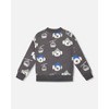 Deux par Deux Boy Fleece Pullover Sweatshirt Gray Dog Print - 3 of 4