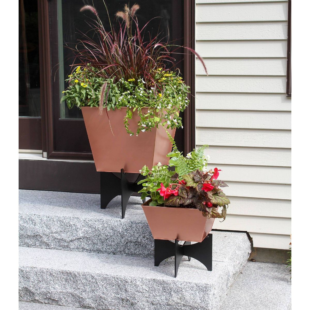 16" Wide Square Copper Plated Galvanized Steel Flower Box with Black Wrought Iron Plant Stand - ACHLA Designs: Weather-Resistant - thumbnail 5