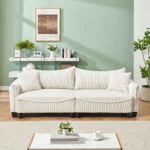 JOYRACER Convertible Sleeper Sofa in Corduroy with Hidden Storage, Sofa Bed with 2 Throw Pillows, Couch for Living Rooms & Diverse Scenes - 1 of 4
