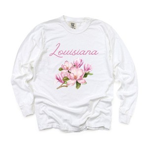 Simply Sage Market Women's Louisiana Flower Colorful Long Sleeve Garment Dyed Tee - 1 of 2