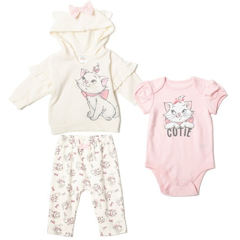 Disney The Aristocats Marie Newborn Baby Boy or Girl Fleece Hoodie Bodysuit  Pants Pink / White 3-6 Months