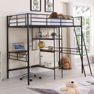 NicBex Twin Size Bunk Bed with Desk Metal Rack Bed Frame with Storage Shelves, Guardrails and Ladder, No Spring Box Required - 1 of 4