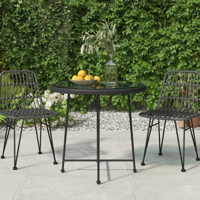 vidaXL Dining Table Black 31.5 in.Tempered Glass and Steel