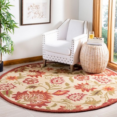 Ivory Floral Hand-Knotted Wool Round Area Rug