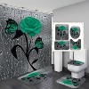LunaLulinlk 4 Pcs Bathroom Shower Curtain Set Green Rose Shower Curtain - 3 of 4