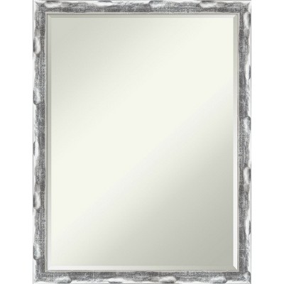 Amanti Art Scratched Wave Chrome Petite Bevel Bathroom Wall Mirror 26 x 20 in.