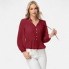 Anna-Kaci Women's Long Sleeve Button Front Peplum Blouse with V-Neckline and Gathered Waist Detail - 2 of 4