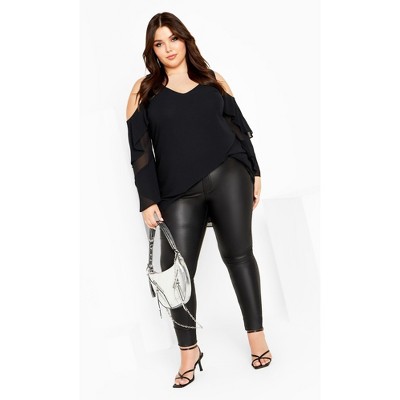 Women's Plus Size Hi Lo Cold Shoulder Top - black | CITY CHIC
