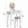 Makeup Vanity Set with 3-Color Dimmable Lighted Mirror, Makeup Dressing Table with Drawers, Padded Stool, White - 3 of 4