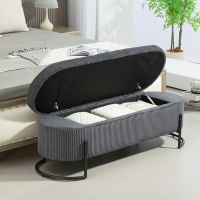 NicBex Corduroy Fabric Storage Ottoman Bench,Upholstered Storage Ottoman with Safety Hinge,Modern Storage Bench for Living Room,Bedroom,Dark Gray