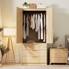Armoire Wardrobe Closet with Rattan Doors, 69.5" Tall Storage Cabinet with 3 Drawers and Hanging Rod, Floor Wardrobe for Bedroom - 3 of 4