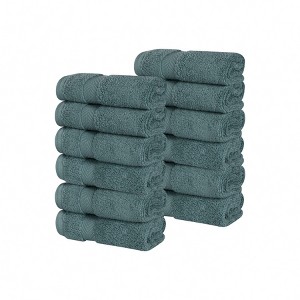 Zero Twist Cotton Solid Chevron Dobby Border Super Soft Face Towel Washcloth Set of 12 by Blue Nile Mills - 1 of 4