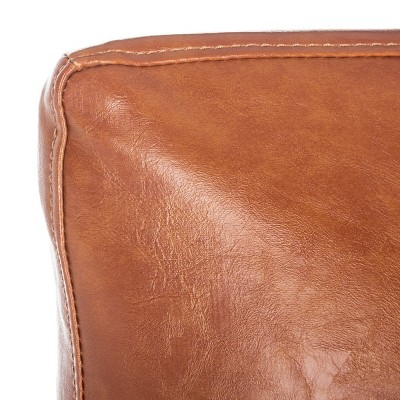 Cognac Faux Leather and Walnut Wood Mid-Century Accent Chair