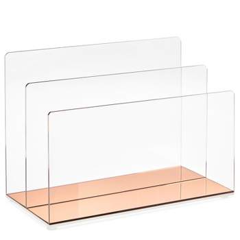 Okuna Outpost Clear Acrylic File Organizer with 2 Slots, Office Desk Paper, Mail, and Letter Sorter, 9 x 5 x 7 In