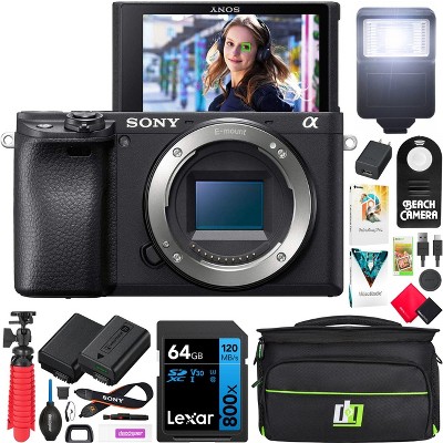 Sony a6400 4K Mirrorless Camera ILCE-6400/B w/ Deco Gear Pro Kit Flash & Case Bundle