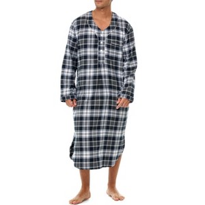 ADR Men's Nightshirt, Soft Cotton Flannel Men's Sleep Shirt, Long Henley Night Shirt Pajama - 1 of 4