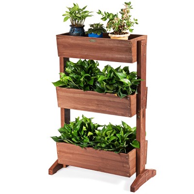 3-Tier Vertical Garden Bed Wooden Elevated Planter Bed W/Legs Storage Shelf  2 Hooks Raised Bed Kit