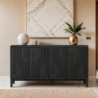 59.8" 4-Door Sideboard,Hidden Handle,Distinctive Solid Ash Veneer Buffet with Storage - Leovsnove