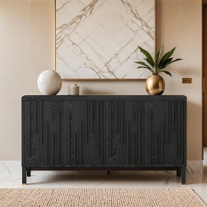 59.8" 4-Door Sideboard,Hidden Handle,Distinctive Solid Ash Veneer Buffet with Storage - Leovsnove - 1 of 4