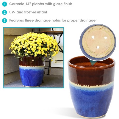 Beachcomber 14-Inch Glazed Ceramic Indoor/Outdoor Planter