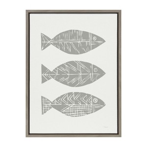 Kate and Laurel Sylvie Three Fish Framed Canvas by Statement Goods, 18x24, Gray - 1 of 4