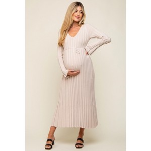 PinkBlush Taupe Ribbed Maternity Knit Maxi Dress - 1 of 4