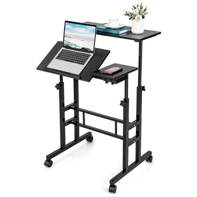 Tangkula Mobile Stand up Desk Adjustable Computer Desk Tilting Workstation