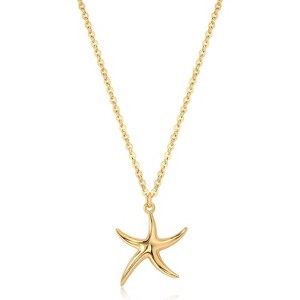 14K Gold Plated Ocean Necklace, Shell & Starfish Beach Charms, Adjustable Summer Jewelry Gift for Women - 1 of 4